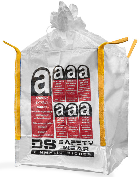 Entsorgungs-Big Bag, 90 x 90 x 110 cm, beschichtet, mit Schürze, Warndruck: Asbest