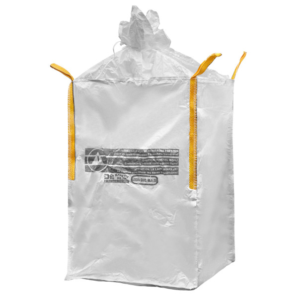 Entsorgungs-Big Bag, 90 x 90 x 110 cm, beschichtet, mit Schürze, Warndruck: Mineralwolle KMF